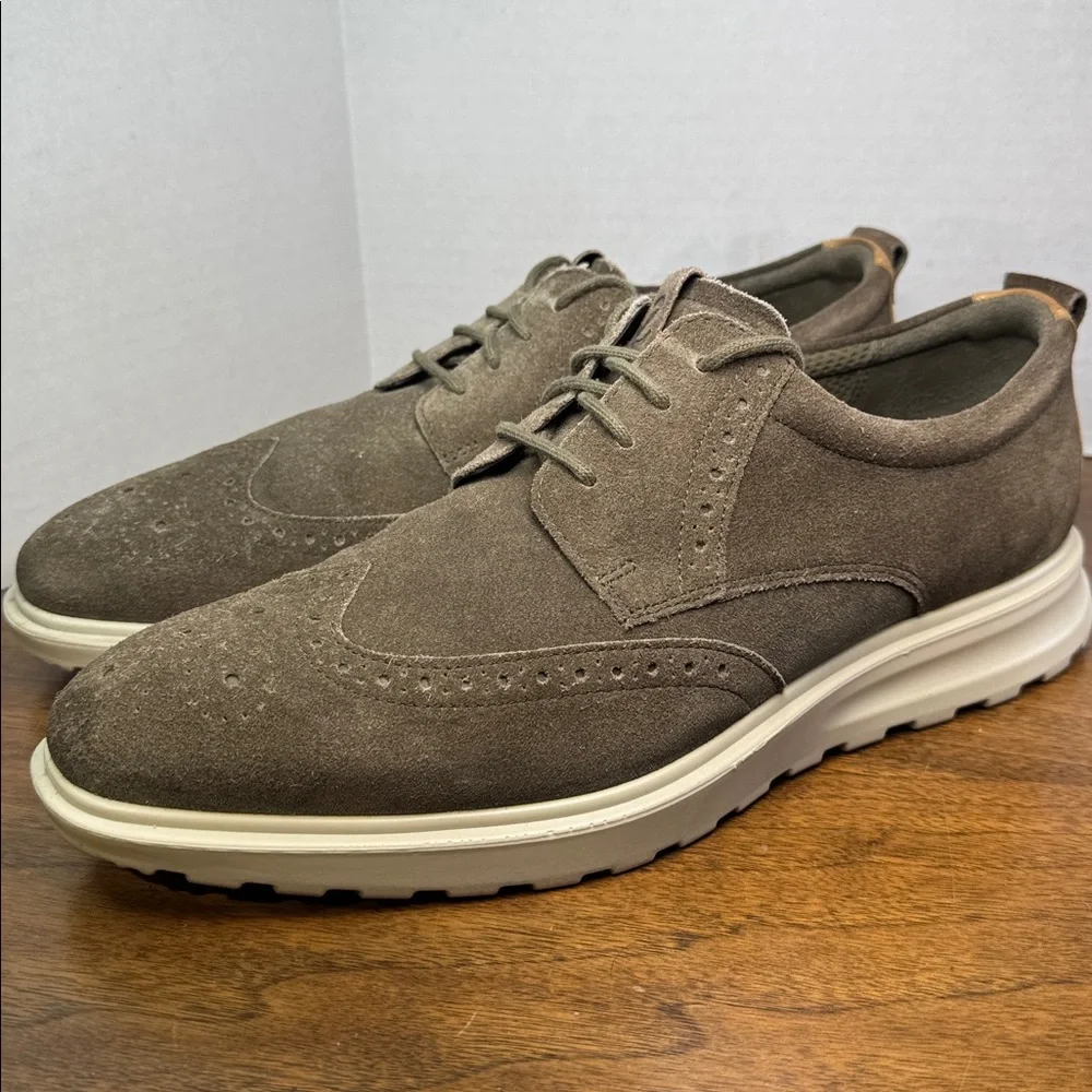 Ecco Mens Hybrid Wingtip Tie Suede Oxford Shoes Sneakers, Grey Brown, sz 43 / 9